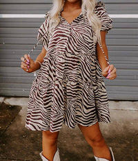 Entro - Zebra Print Tiered Mini Dress