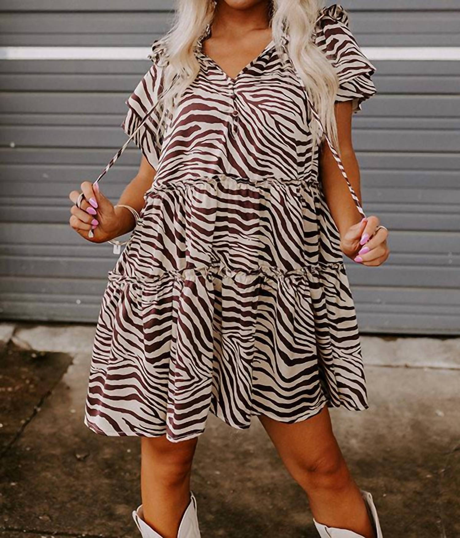 Entro - Zebra Print Tiered Mini Dress