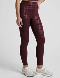 BEYOND YOGA High Waisted Midi Legging in plaid foil burgundy - women's pants - alternate view