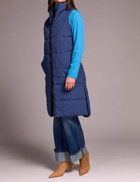 TRIBAL Long Zip-front Quilted Vest in marine - women's jacket - view 4