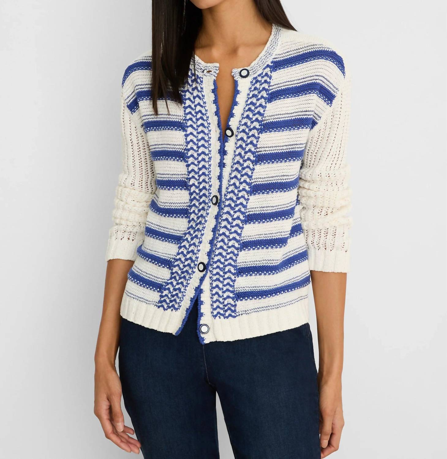 Nic + Zoe Painted Porcelain Cardigan in blue multi - women's cardigan
