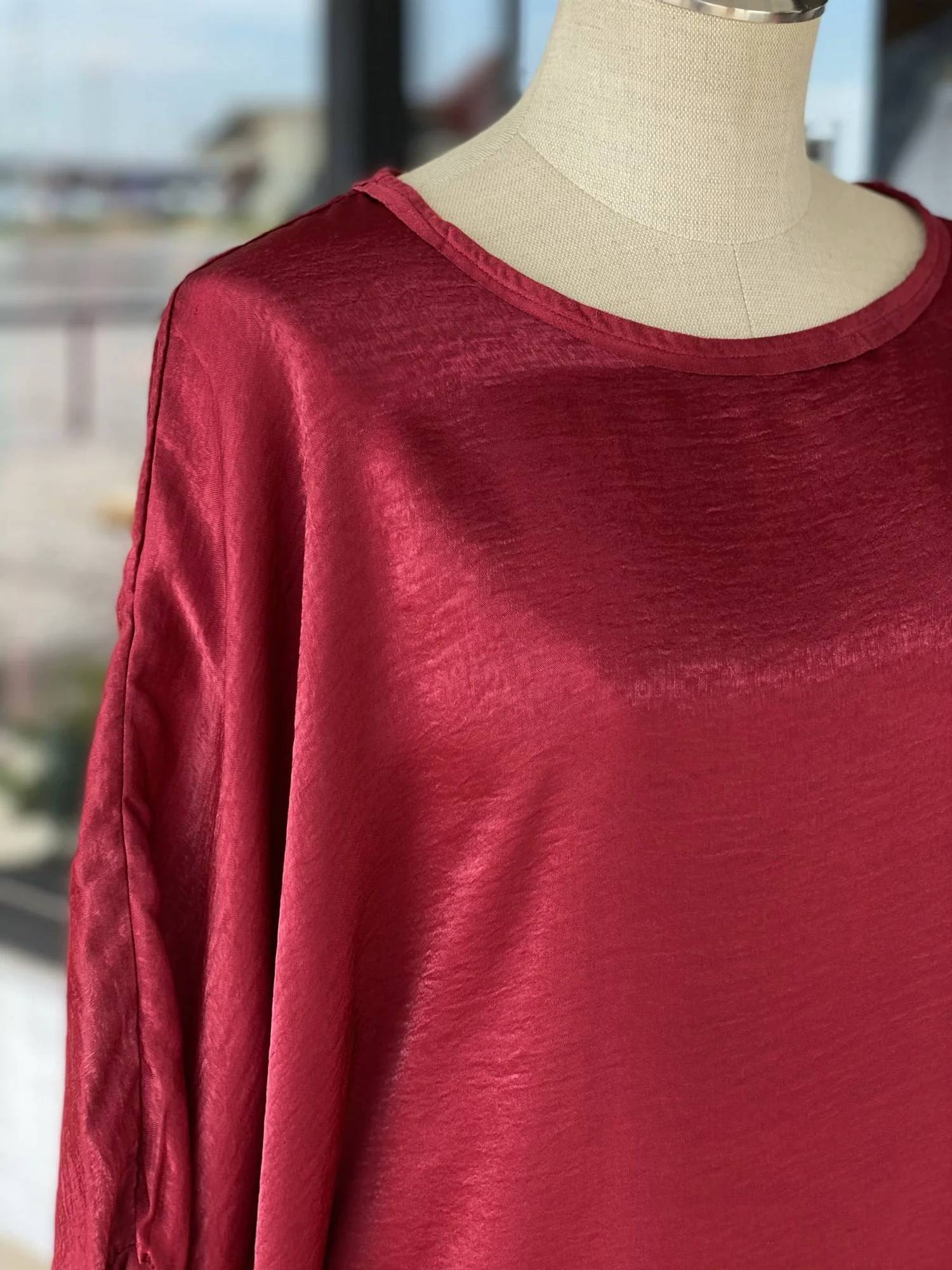 Ivy Jane - Women's Faux Suede Trimmed Satin Top