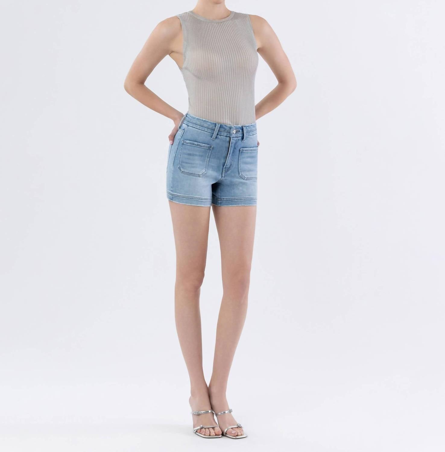 Vervet By Flying Monkey - High Rise Shorts With Patch Pockets