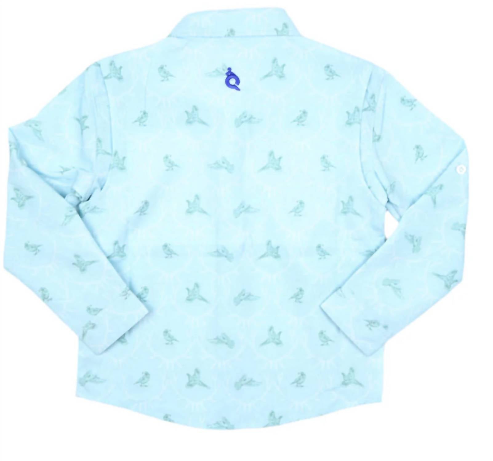 Blue Quail Clothing Co. Boys' Huntsman Green Sleeve Shirt in blue - kids' shirt - detail view