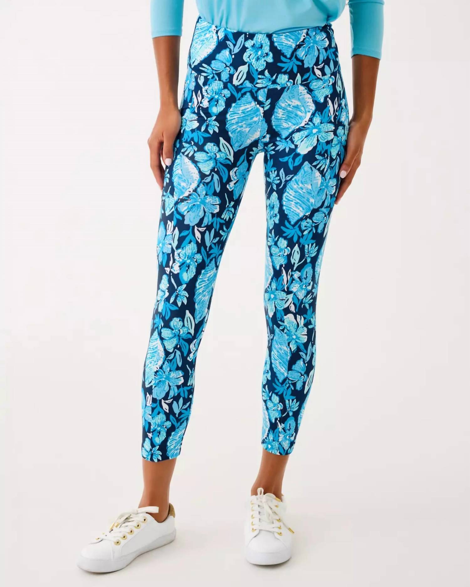 Lilly Pulitzer Weekender High Rise Midi Upf 50+ Leggings in low tide navy crossgrain seashell splendor - women's pants - view 4