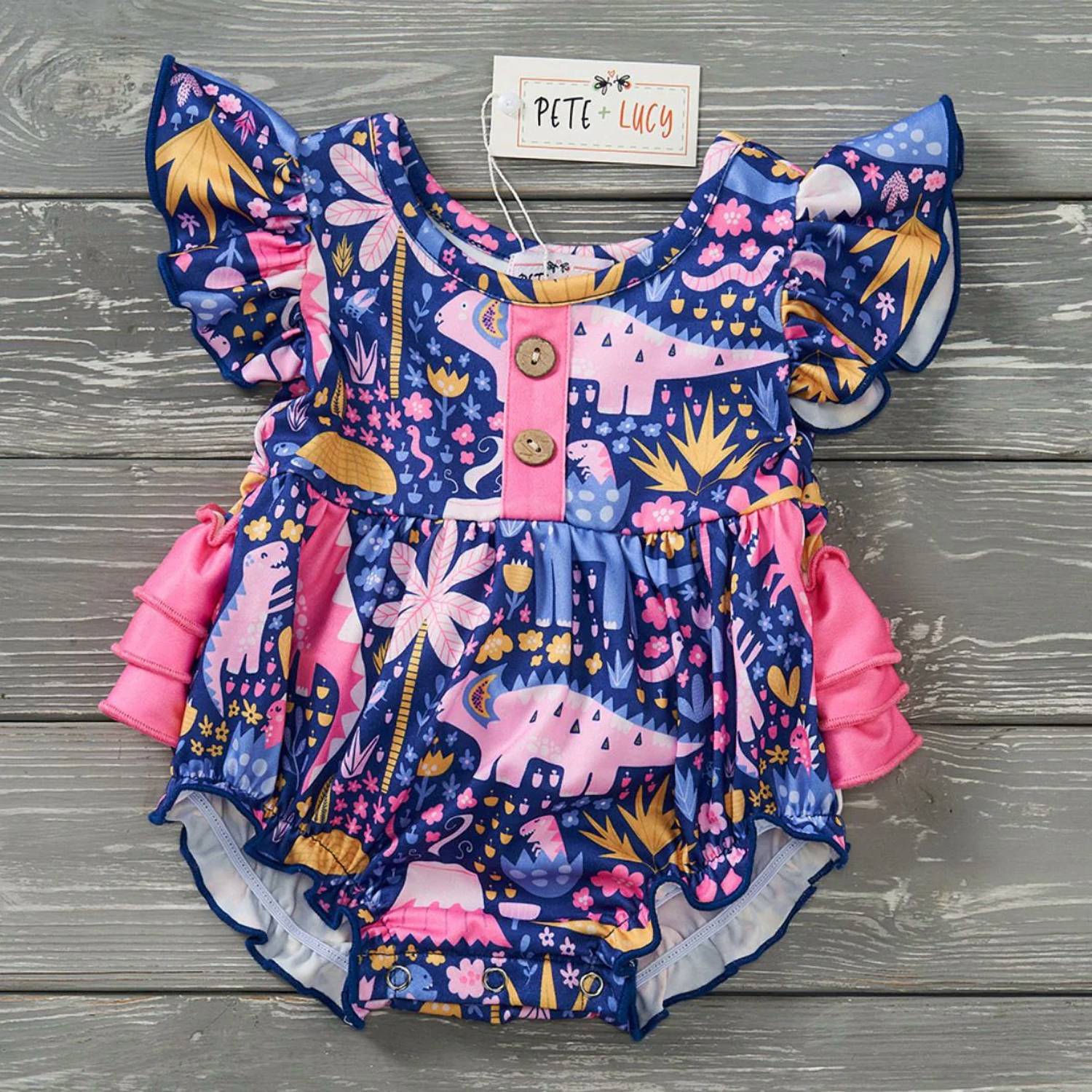Pete + Lucy - Girls Darling Dinos Infant Romper