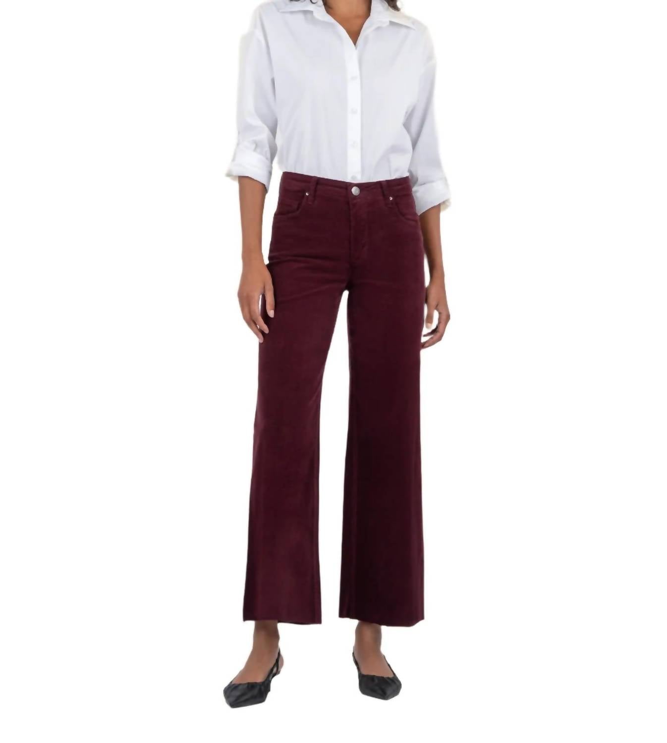 KUT FROM THE KLOTH Meg Wide Leg High Rise Raw Hem Jeans in dark plum - women's pants