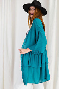 Easel - Light Semi Sheer Ruffle Cardigan