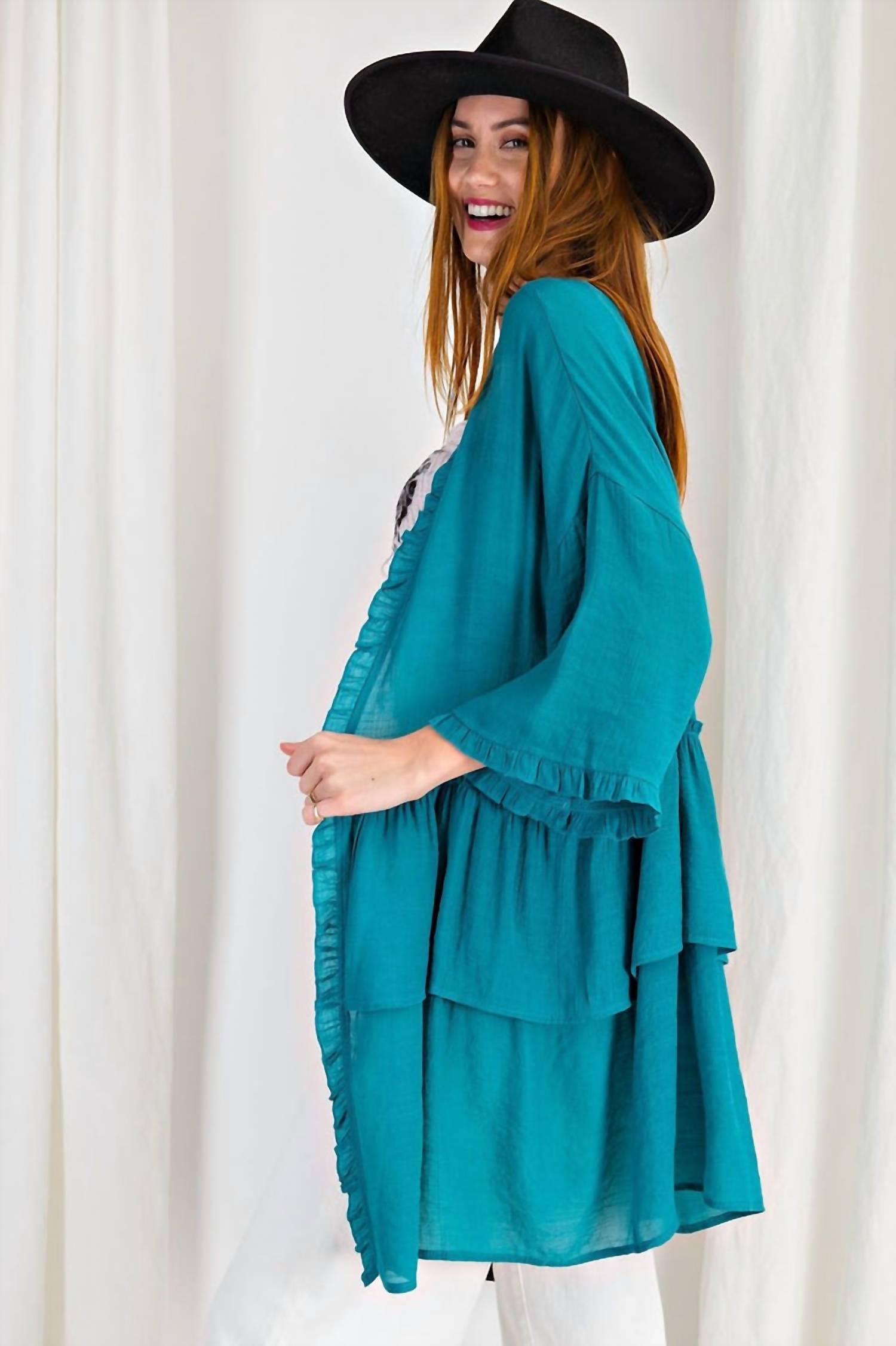 Easel - Light Semi Sheer Ruffle Cardigan
