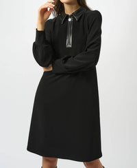 Joseph Ribkoff - Silky Knit & Leatherette Trapeze Dress