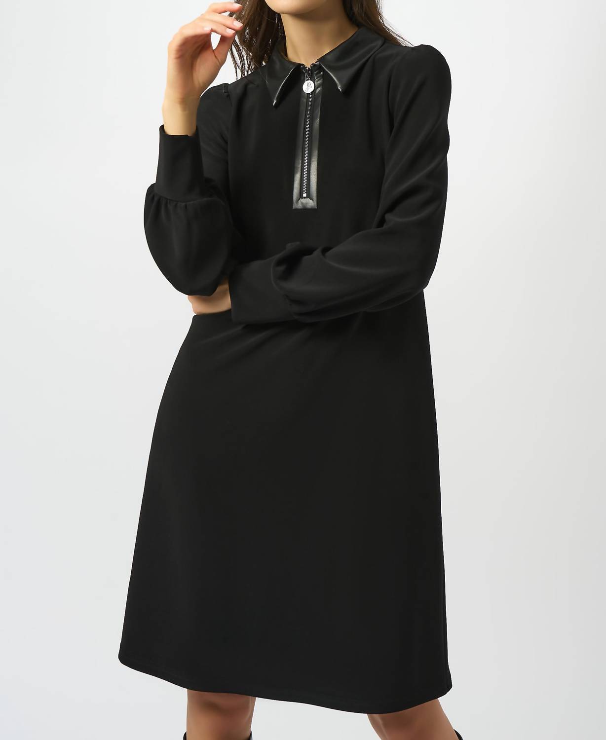 Joseph Ribkoff - Silky Knit & Leatherette Trapeze Dress