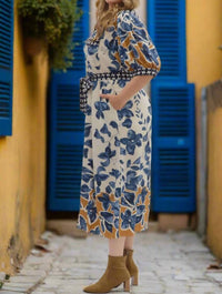 Entro - Botanical Midi Shirt Dress With Tie Waist - Plus