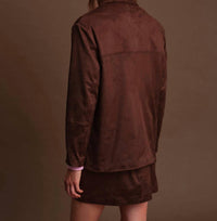 DELUC Dereck Faux Suede Blazer in chocolate - women's jacket - detail view