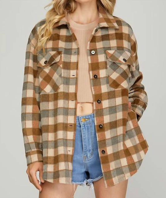 She + Sky - Plaid Button Shacket