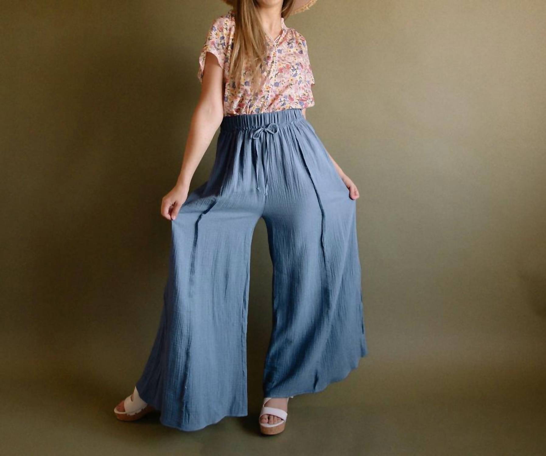 Geegee - Chicory Gauze Palazzos Wide Leg Pants