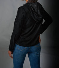 Adore Embroidered Velvet Zip Up Hoodie in black - women's top - detail view