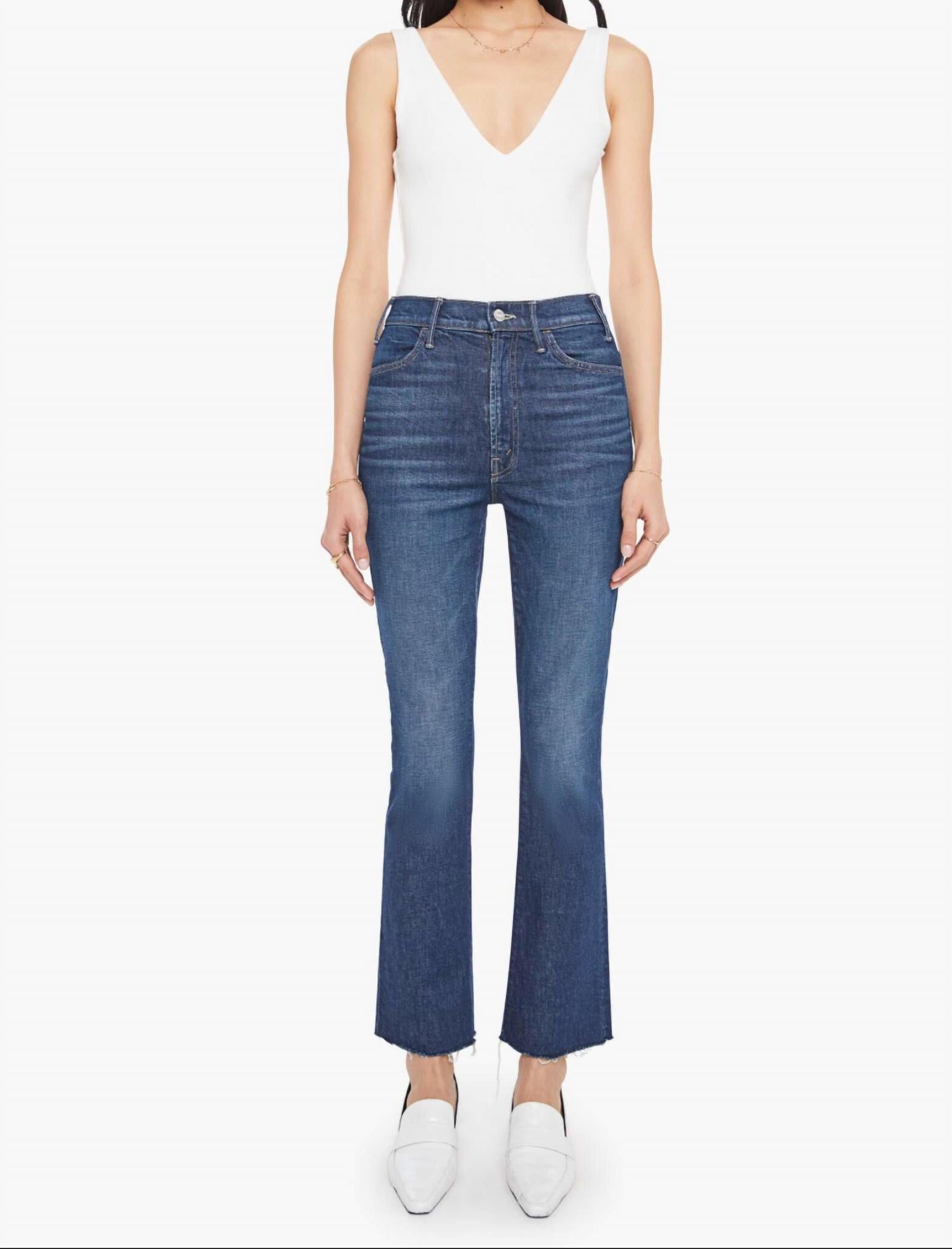 Mother The Hustler Flood Fray Ankle Bootcut Jeans in kicks and riffs - women's jeans
