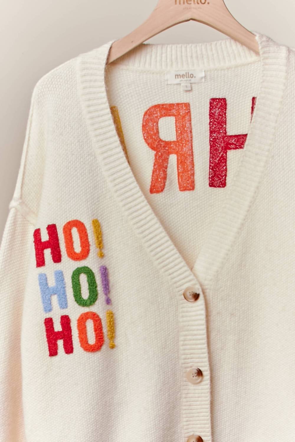 Mello - Christmas Lettering Patchwork V-neck Cardigan