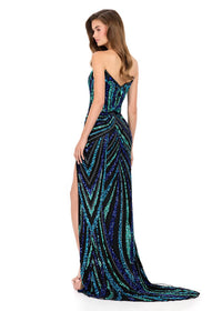 ASHLEYlauren Strapless Gown in teal black - women's dress - alternate view