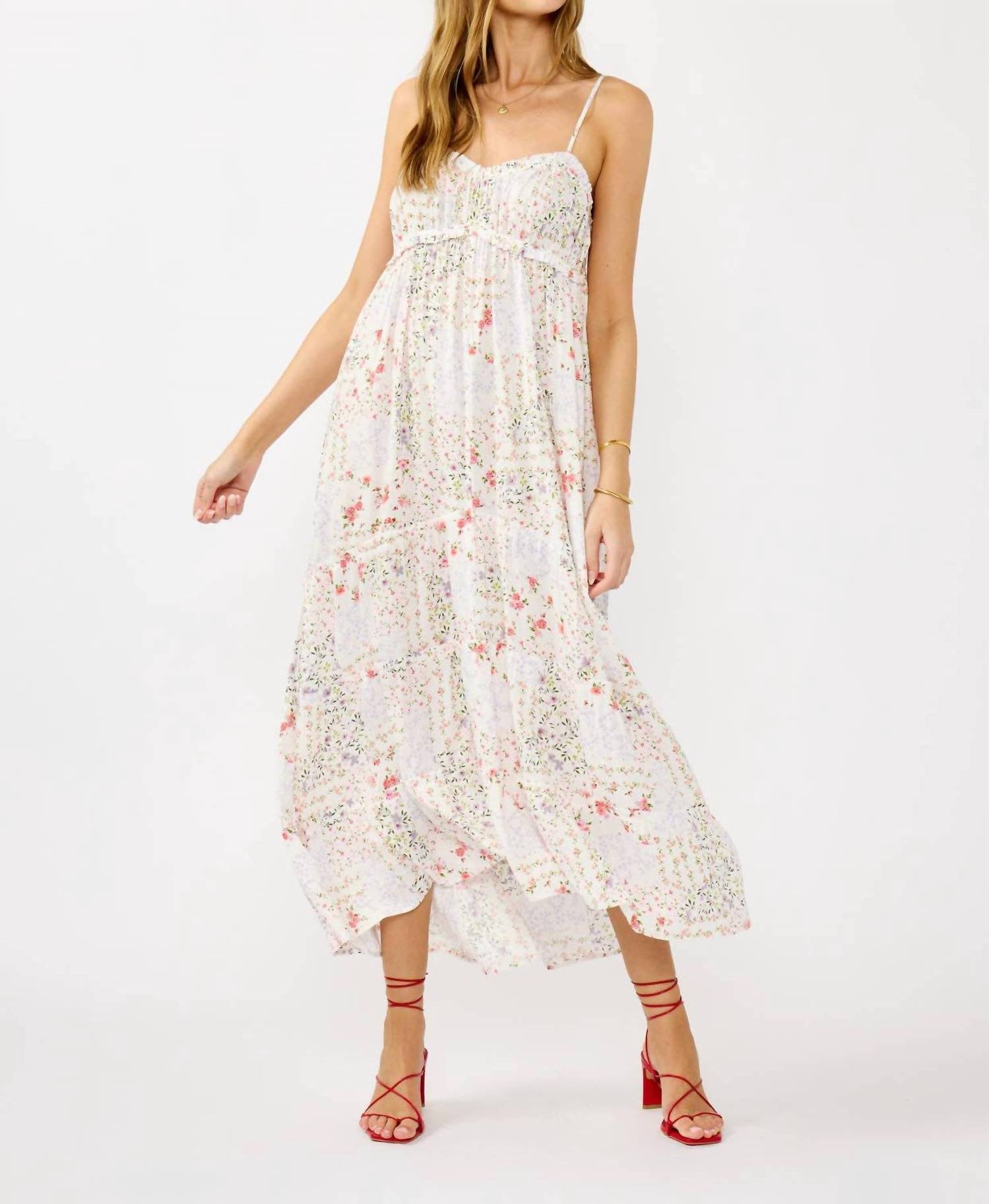 Lovestitch - Smocked Ditsy Floral Tiered Maxi Dress