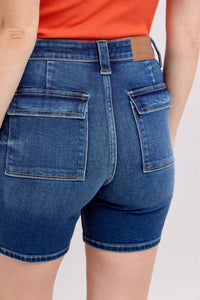 Judy Blue High Waist Bermuda Back Flap Denim Short in blue - women's shorts - view 5