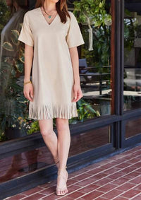 Karen Kane - Faux Leather Dress With Fringe