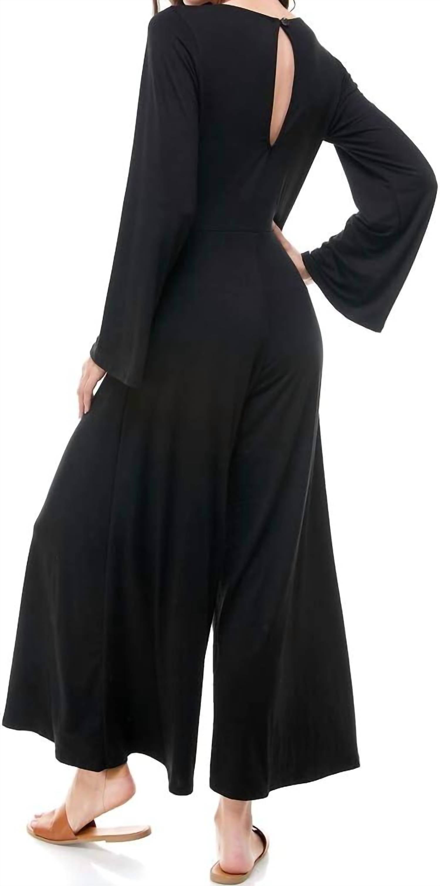 LOVING PEOPLE Deep V Neck Dressy Jumpsuit in black - women's pants - alternate view