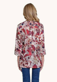 Multiples - Women's Hi-lo Shirt With Front Band Collar And Three-quarter Sleeves