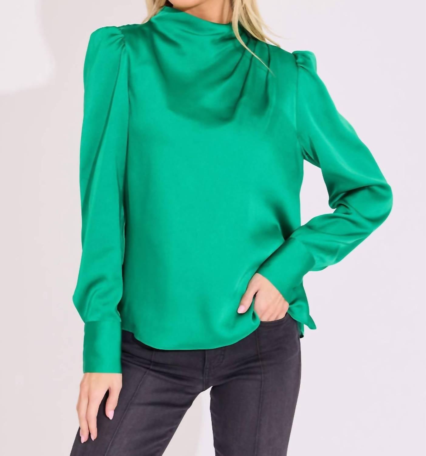 Alden Adair Scarlett Puff Sleeves Top in malachite - women's blouse