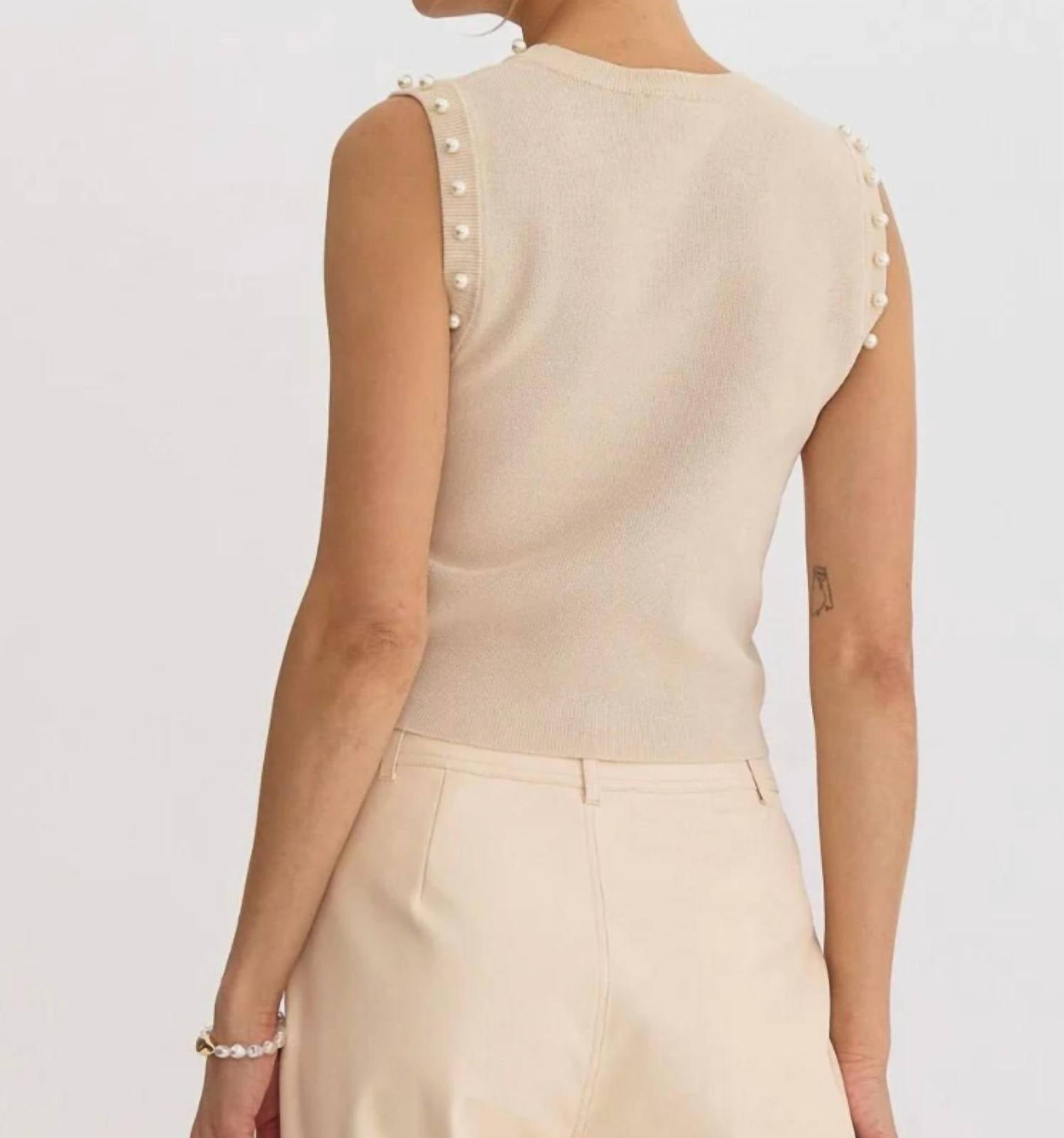 Entro - Meghan Pearl Embellished Sleeveless Top