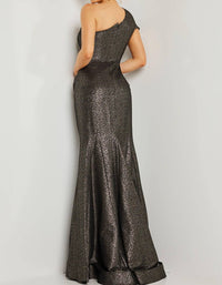 Jovani - Metallic Ruched One Shoulder Maxi Dress