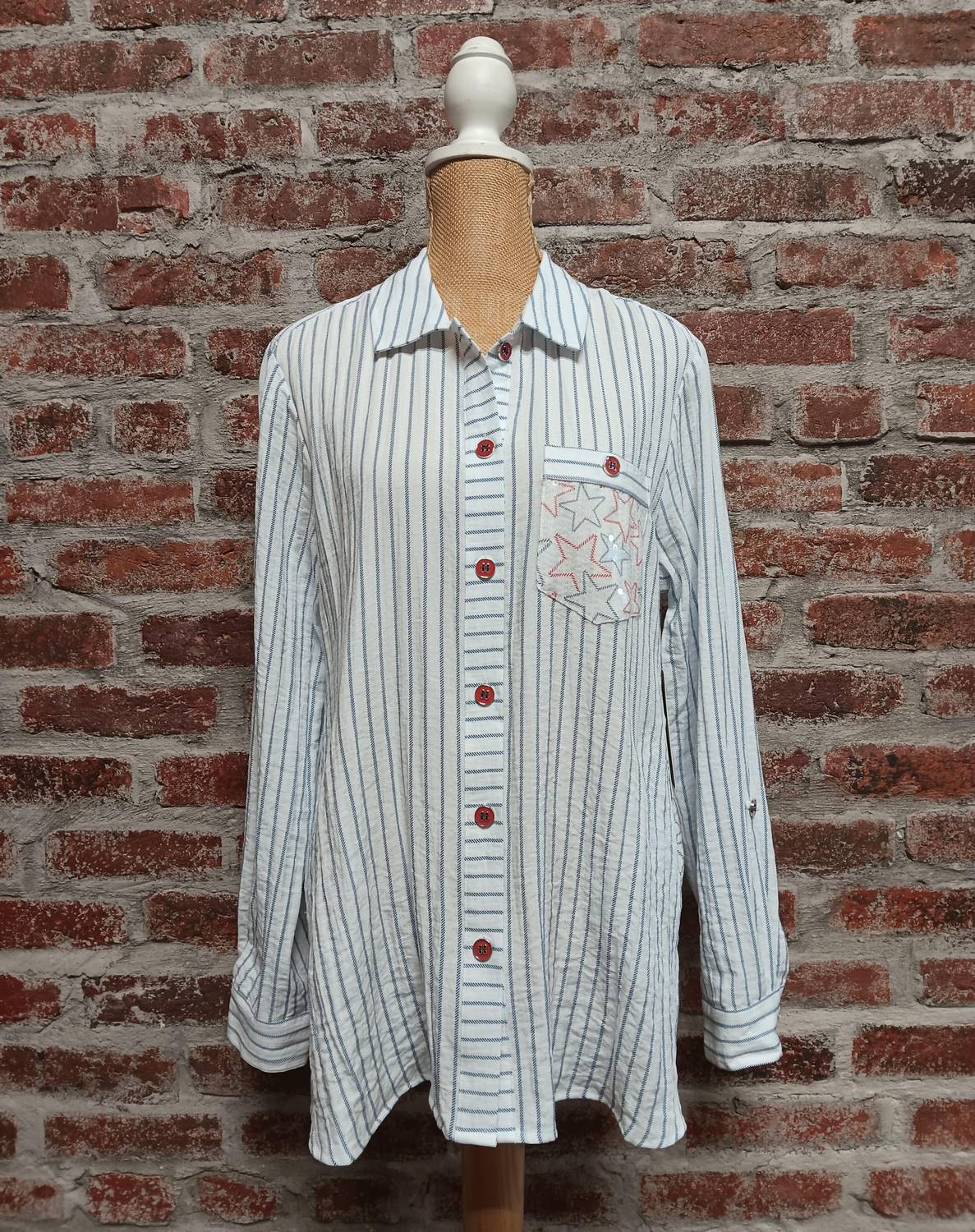Multiples - Sequin Pocket Long Sleeve Button Shirt