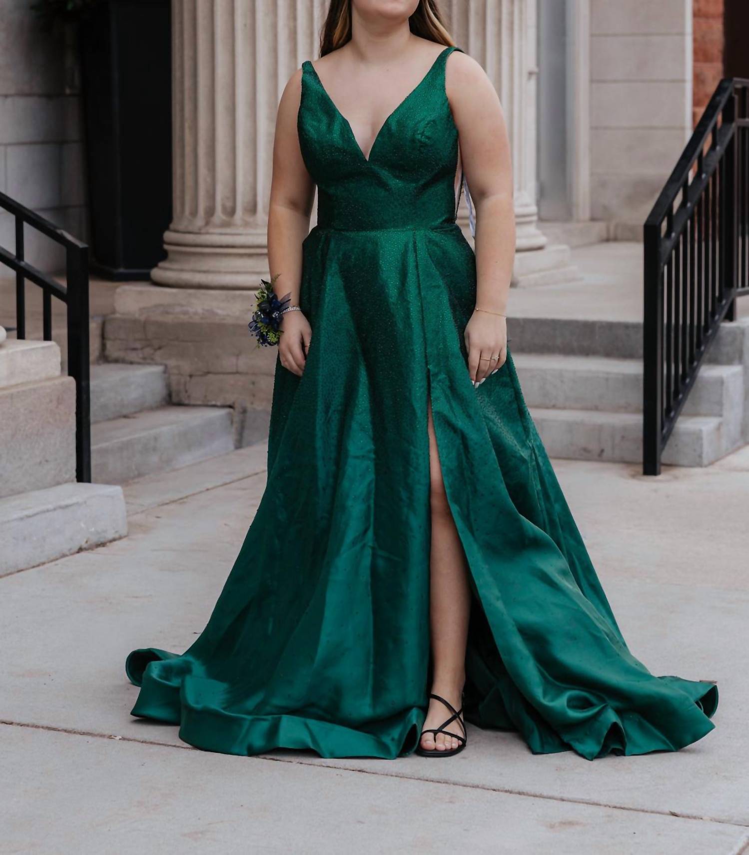 Sherri Hill A-line Hot Fix Prom Dress in emerald - women's dress