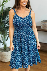 Michelle Mae Cassidy Midi Dress in navy floral - women's dress - detail view