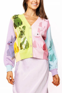Queen Of Sparkles - Rainbow Colorblock Easter Bunny Cardigan