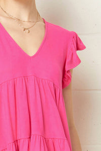 entro Tiered Ruffle Babydoll Top in hot pink - women's shirt - view 4