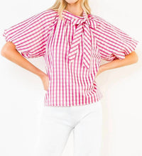 Thml - Main Street Style Gingham Puff Sleeve Tie Top