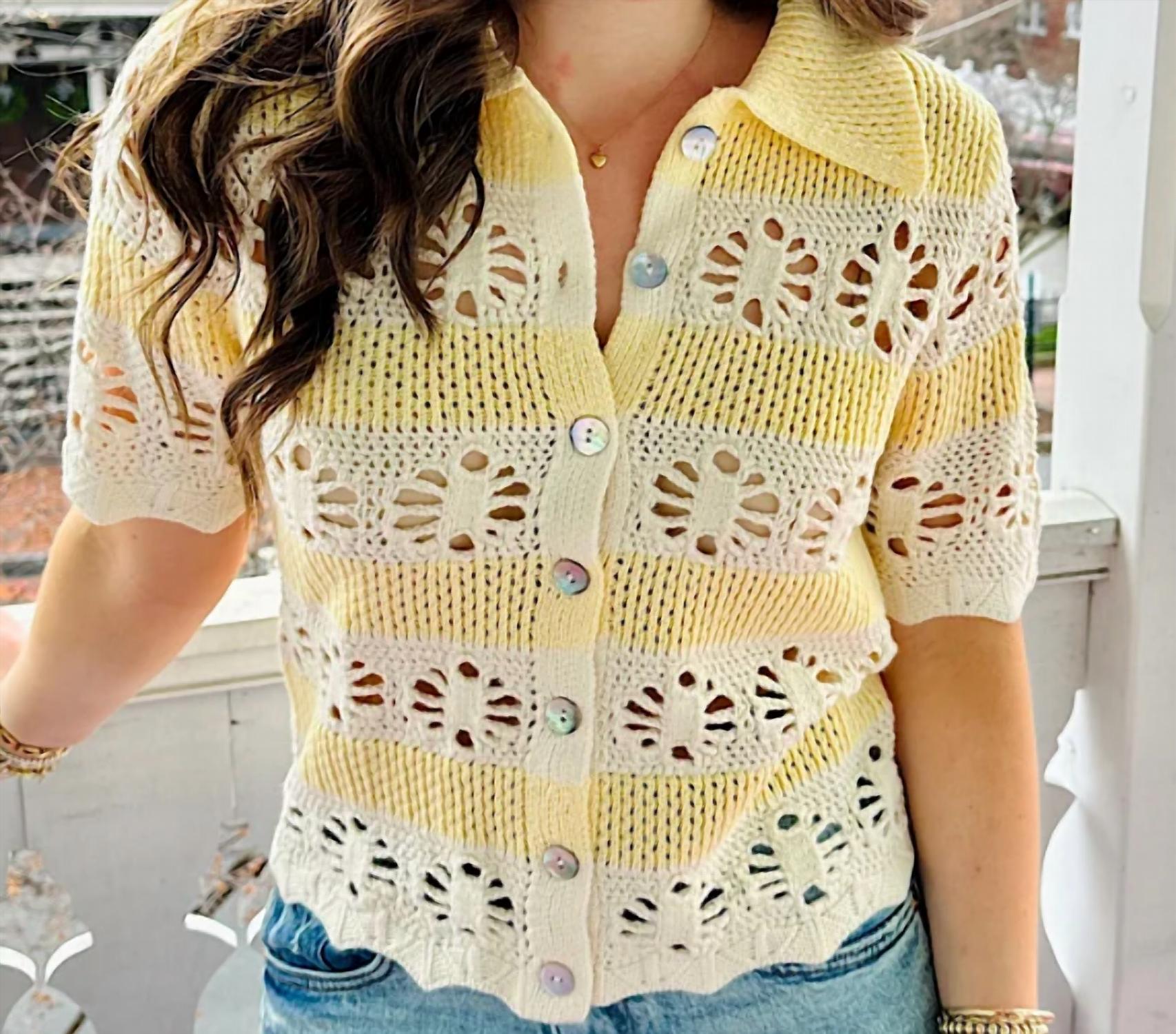 Another Love - Stripe Crochet Button Down Top