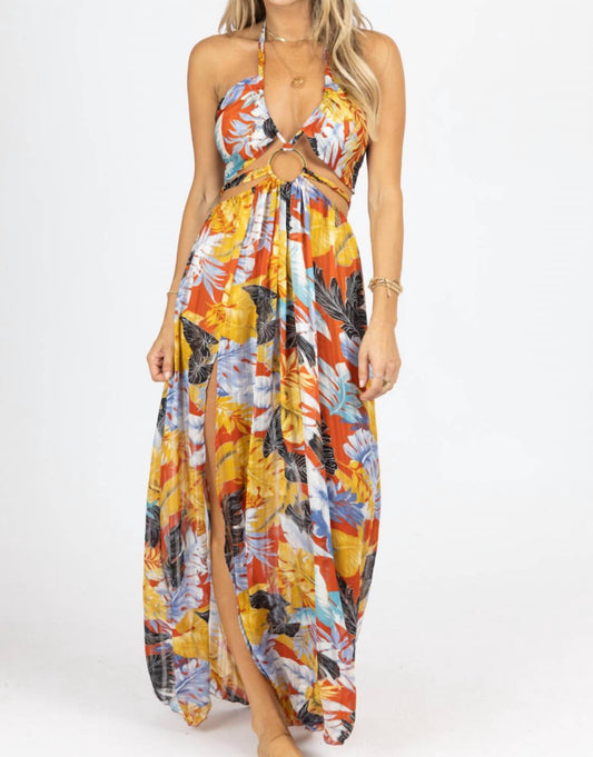 TROPICAL HIGH SLIT MAXI COVER UP