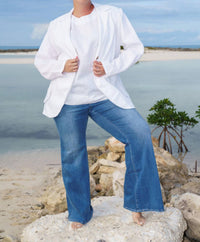 Adriana Contreras - White Linen Long Sleeve Blazer - Plus