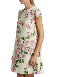 Oscar De La Renta - Cherry Blossom Cap Sleeve Embroidered Dress