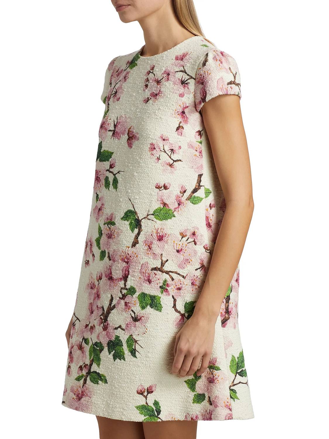Oscar De La Renta - Cherry Blossom Cap Sleeve Embroidered Dress