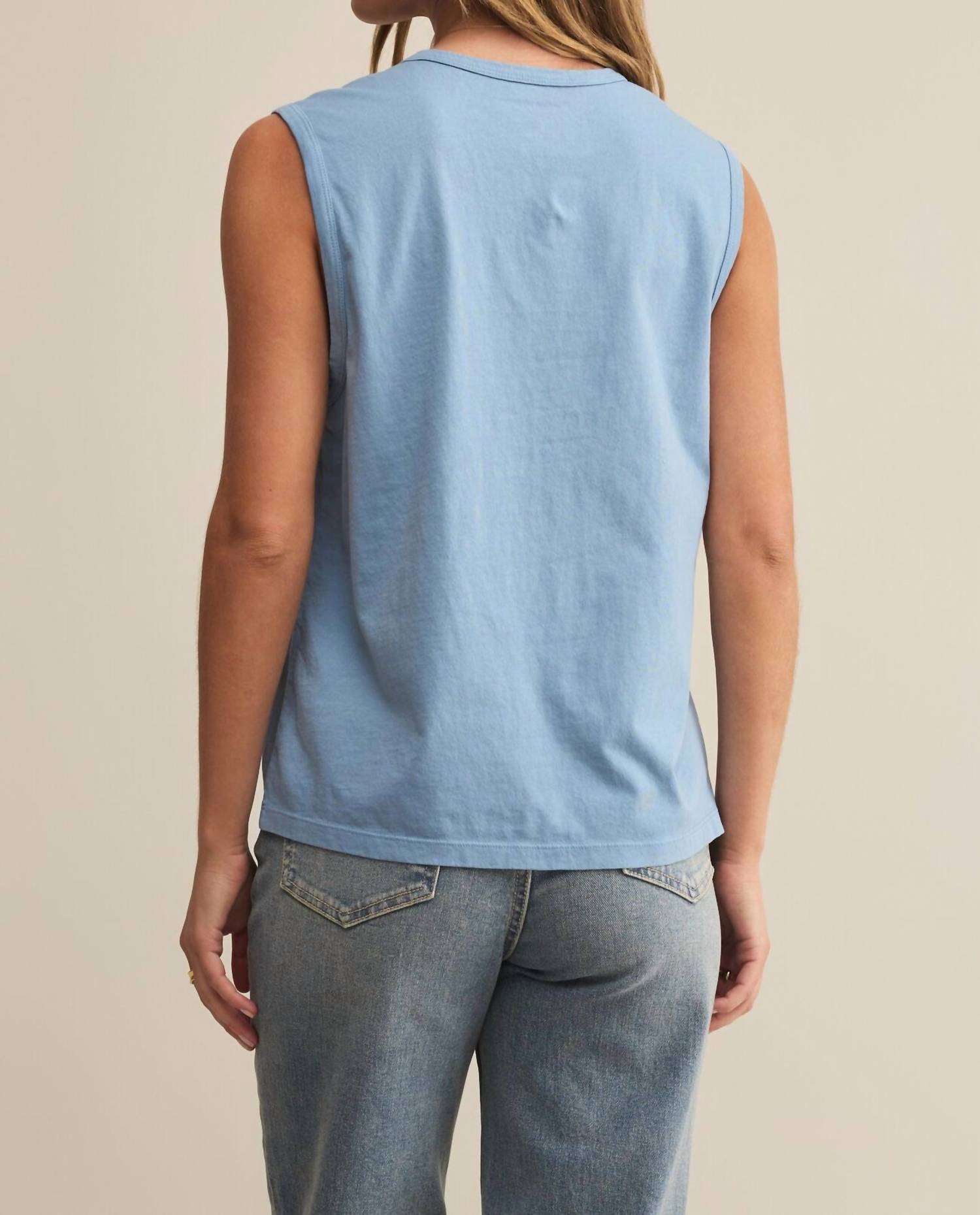 Z Supply Women's Salty Muscle Tank Top in blue - women's shirt - detail view