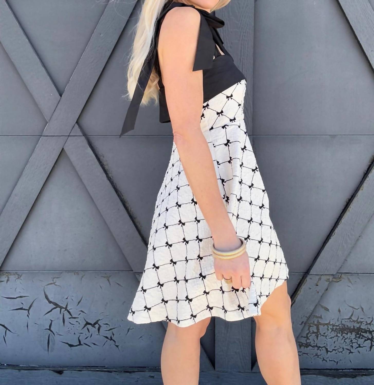 So Me - Fit And Flare Textured Bow Dress