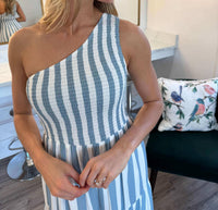 Sugar + Lips - Emerly Stripe One Shoulder Dress