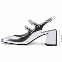Adrizzlein - Women's Mary Jane Buckle Block Heels