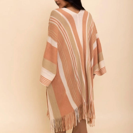 Leto - Striped Fringe Edge Ruana Wrap