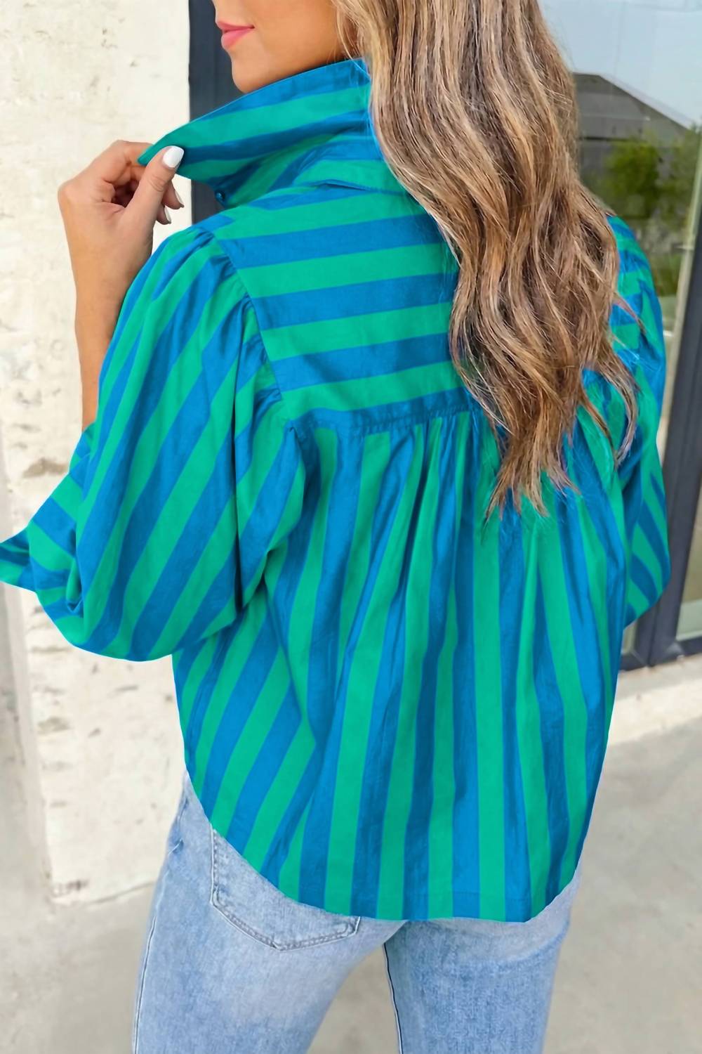 Aapparella - Stripe Tie Sleeve Button Down Shirt
