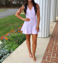 Tcec - V-neck Belted Ruffle Hem Dress