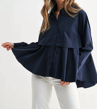 Joh Juellette Pleated Long Sleeve Top in blue - women's blouse - detail view